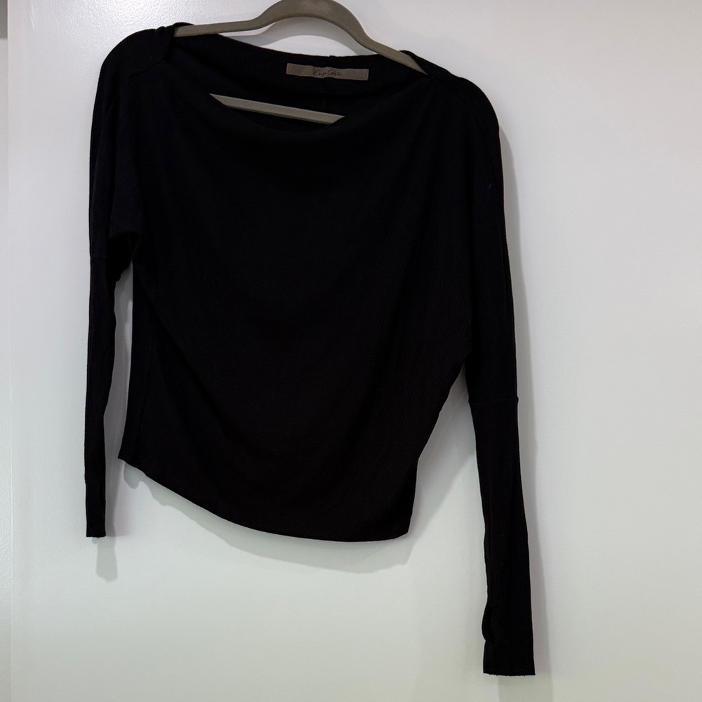 Enza Costa Black Long Sleeve Draped Boatneck Top